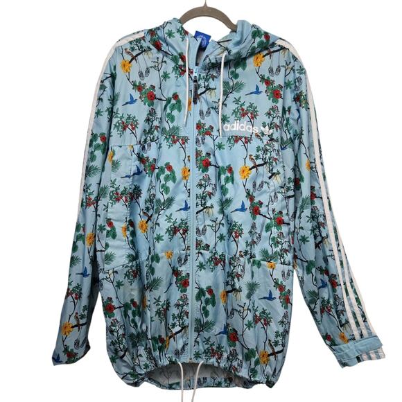 Adidas Originals Floral Hooded Windbreaker Jacket – Size 2XL - Picture 1 of 6